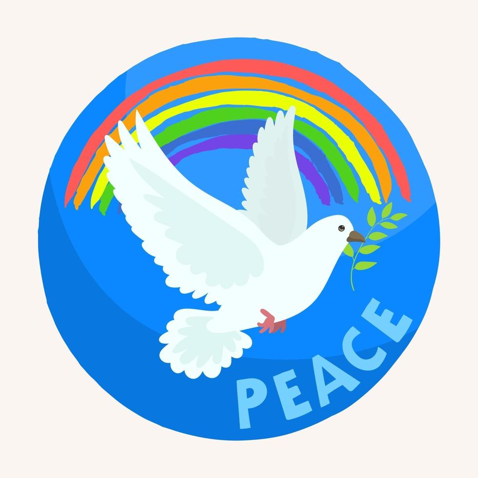 Peace day white pigeon with rainbow in sky vector