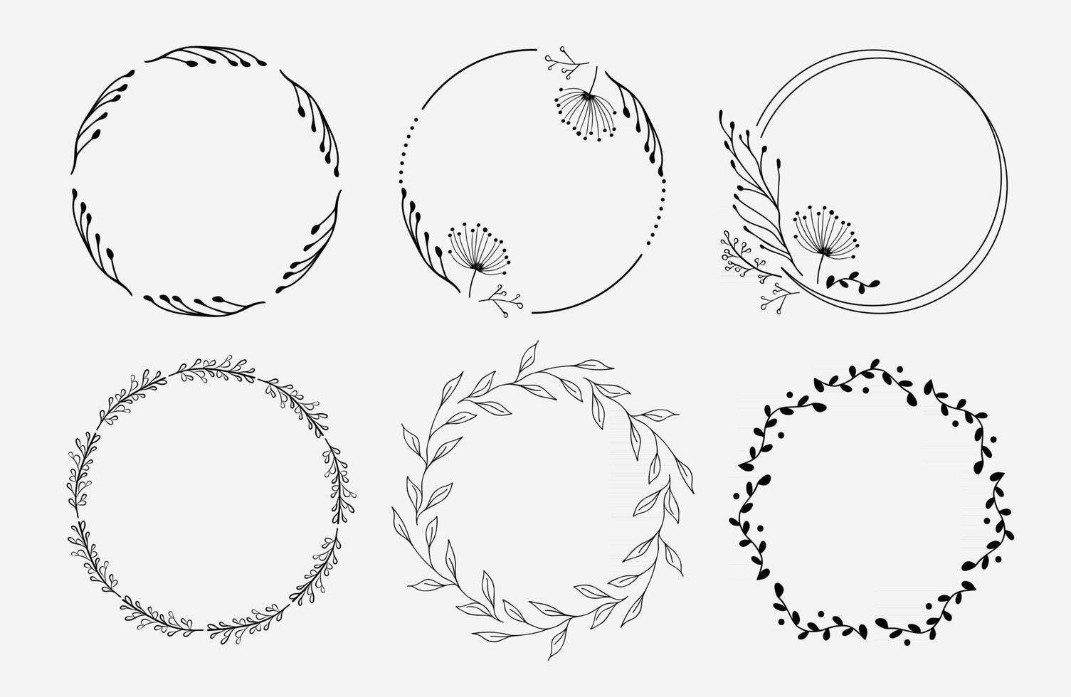 conjunto de coronas florales círculos florales diseño de logotipo vector