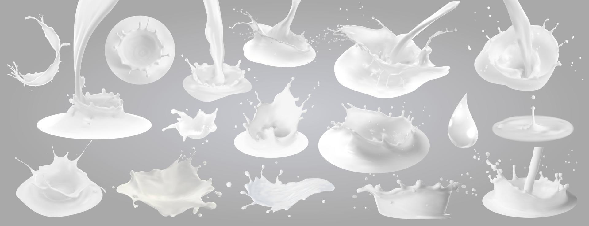 Milk splashes drops and blots vector