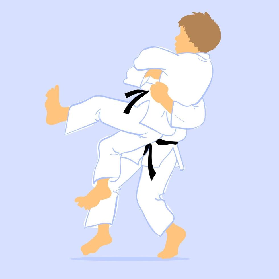 Athletes in kimono practicing martial arts vector