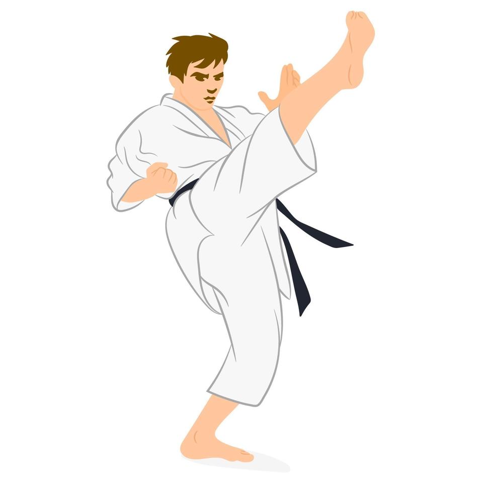 Athletes in kimono practicing martial arts vector