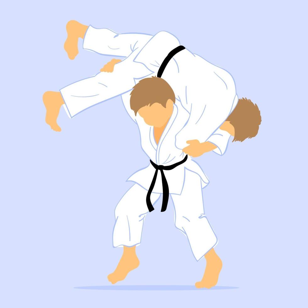 Athletes in kimono practicing martial arts vector