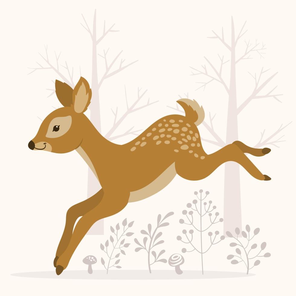 Cute deer running in forest vector