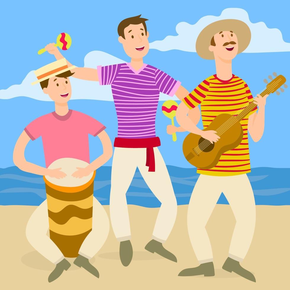 recreational beach party band of drum guitar and zac vector