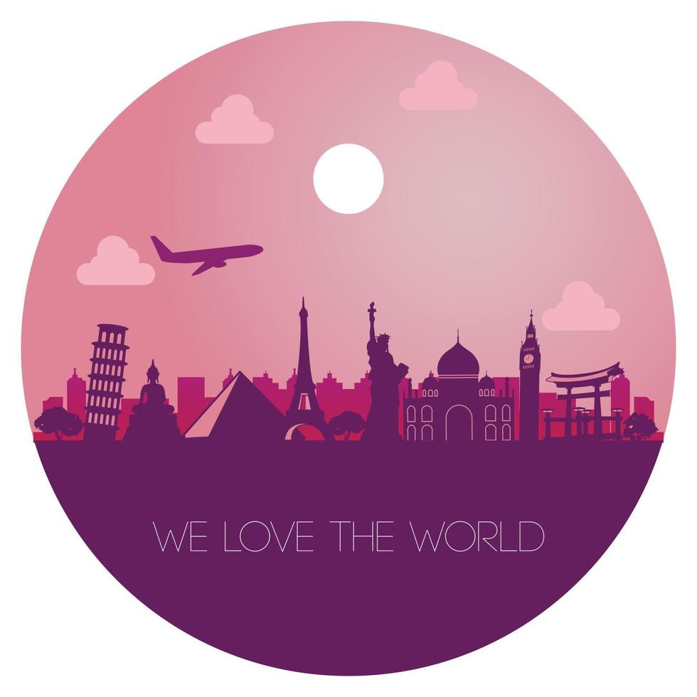 We love with world design with landmarks vector