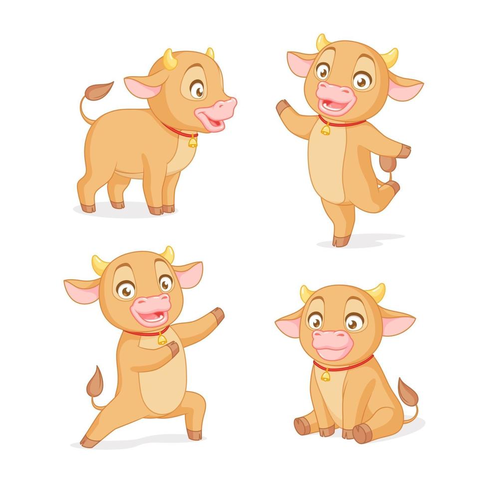 Set of cartoon vector baby ox in various poses