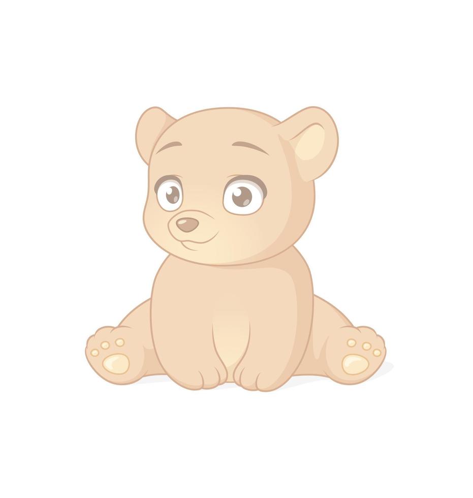 Cute sitting baby bear cartoon vector character isolated on white