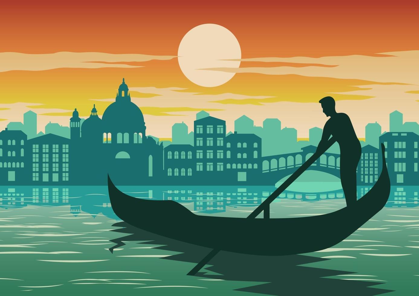 Gondolier in Venice at sunset vector