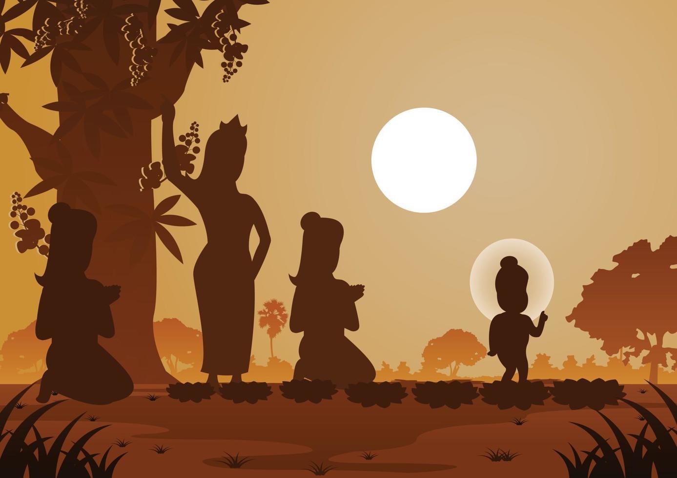 Story of Buddha born under a tree vector