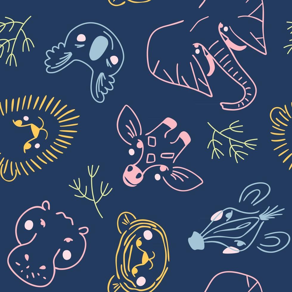 Simple animal portraits seamless pattern on a dark background vector