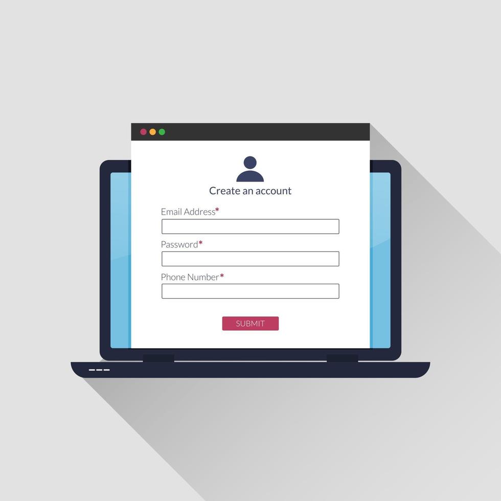 Online registration form concept on laptop screen vector