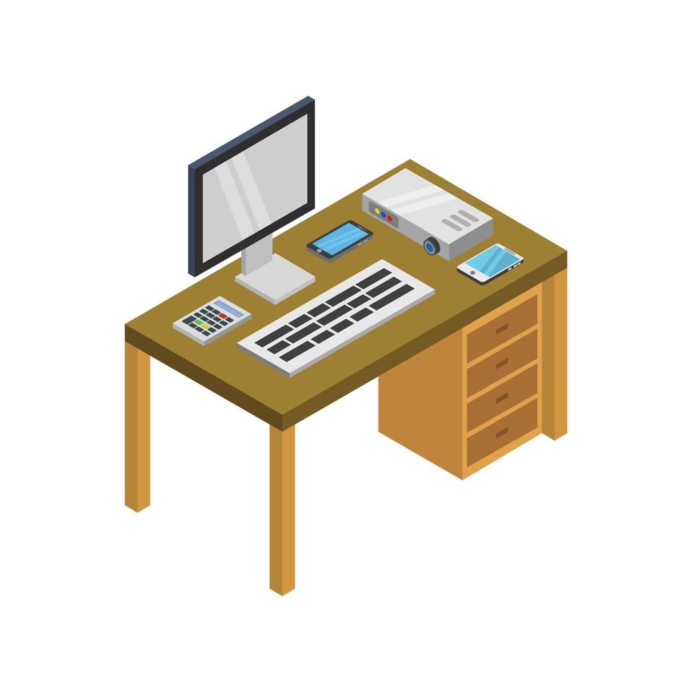 Isometric Office Desk vector