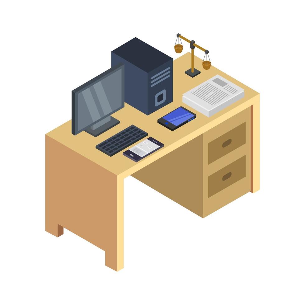 Isometric Office Desk vector