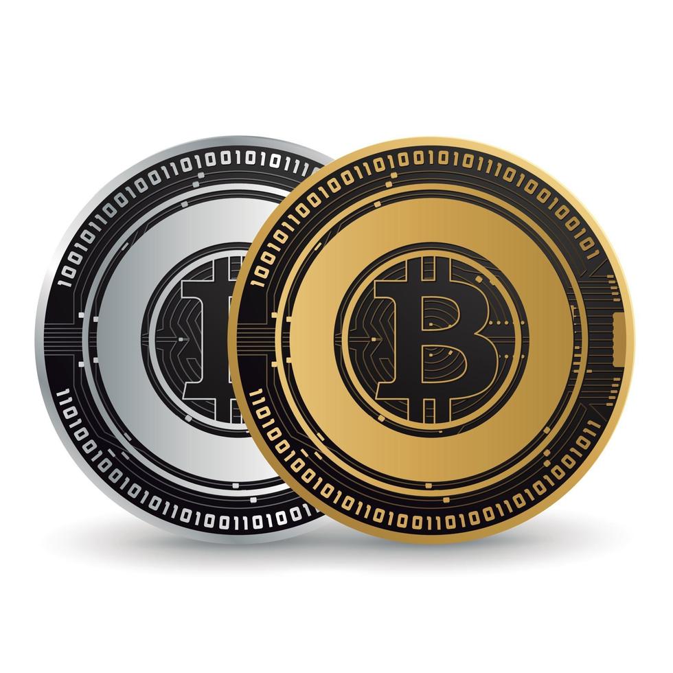 bitcoing criptomoneda antigua y plateada vector