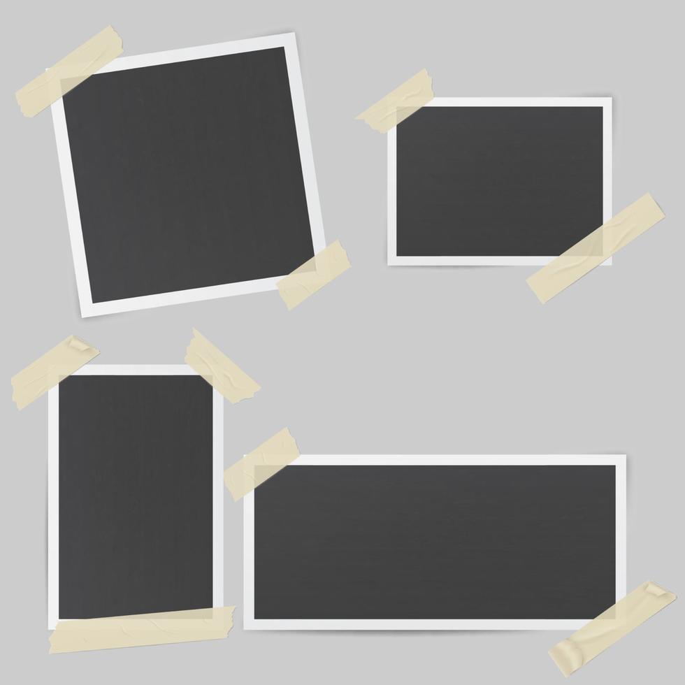 Black photo frames glued with transparent adhesive tape vector