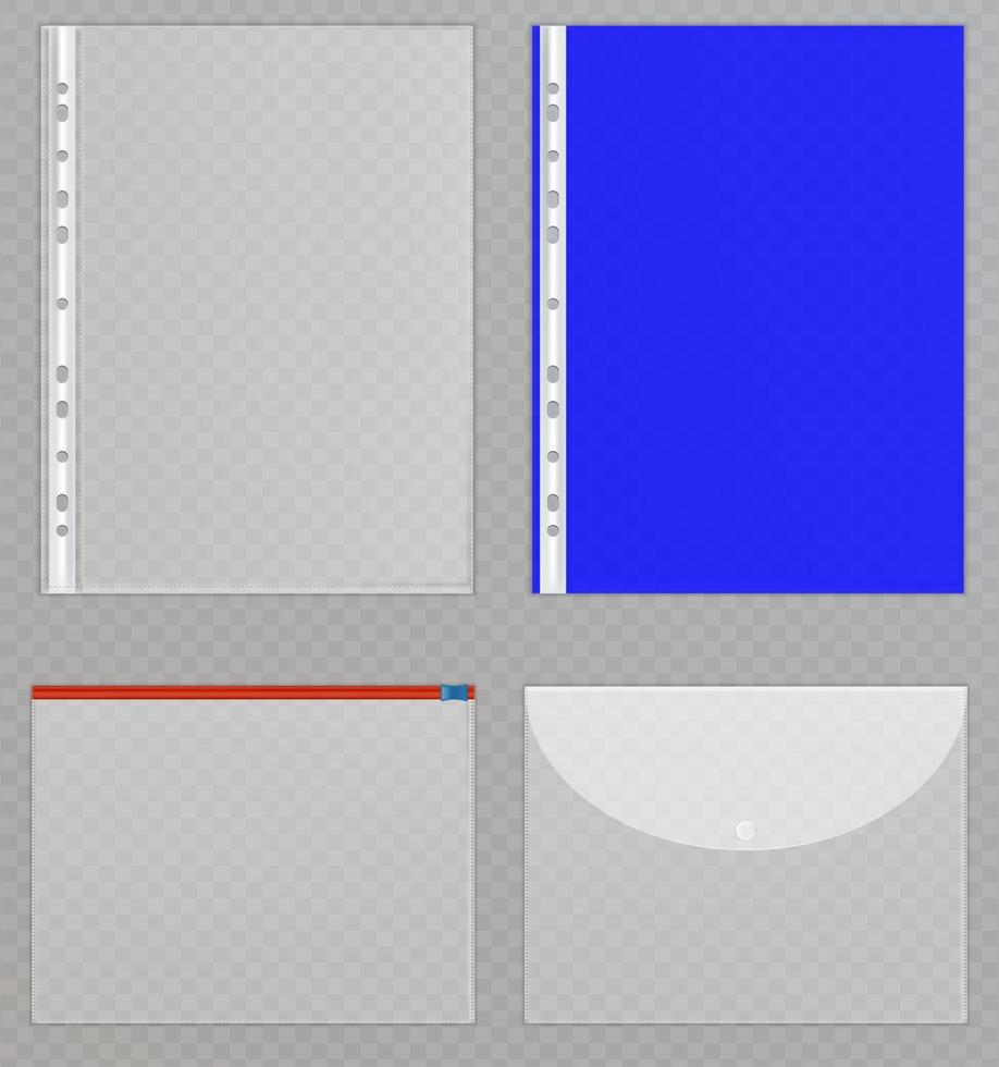 Vector transparent plastic files Cellophane folders to protect documents