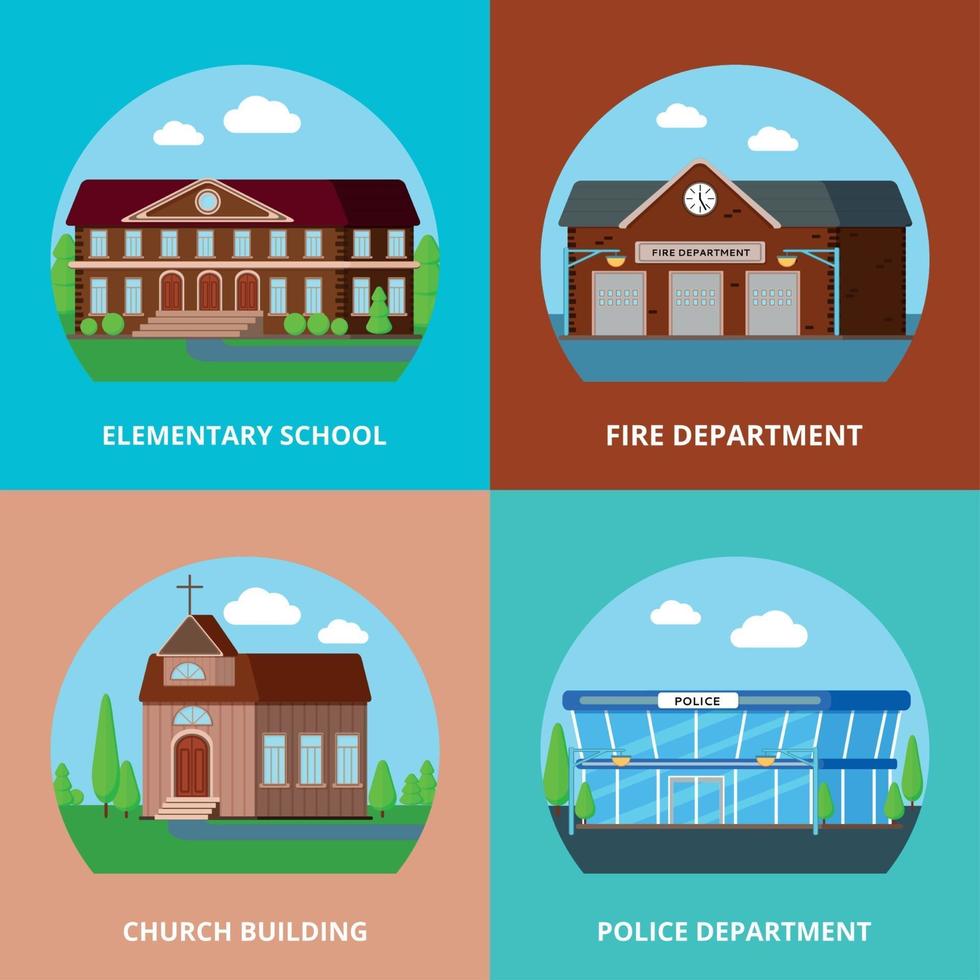 Municipal Buildings Design Concept Vector Illustration