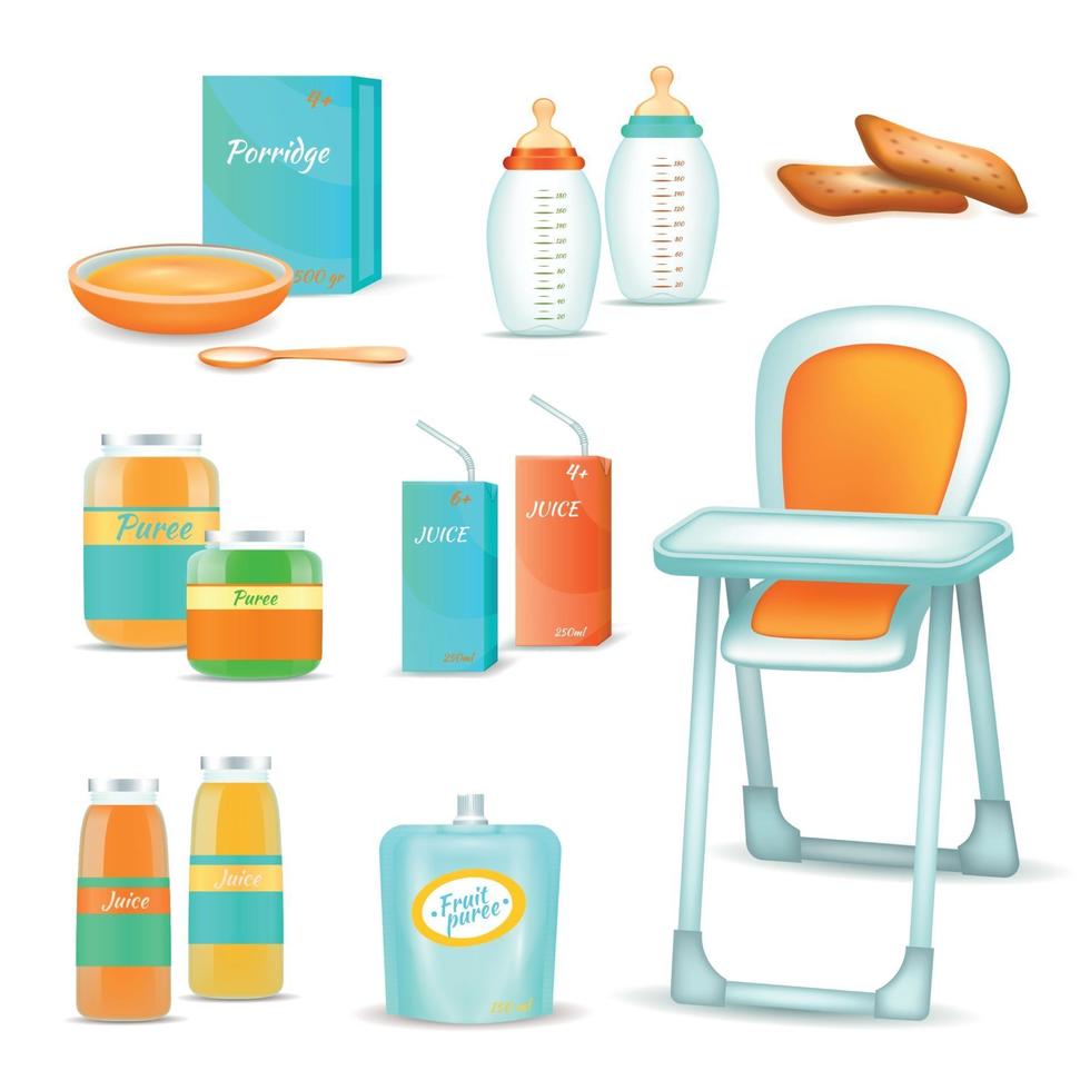 Baby Feeding 3D Set Vector Illustration