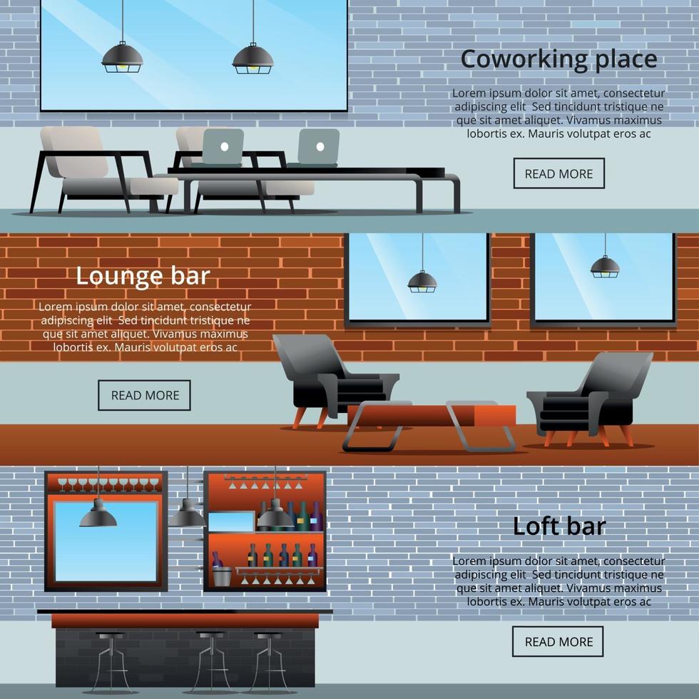 Lounge Loft Banners Collection Vector Illustration