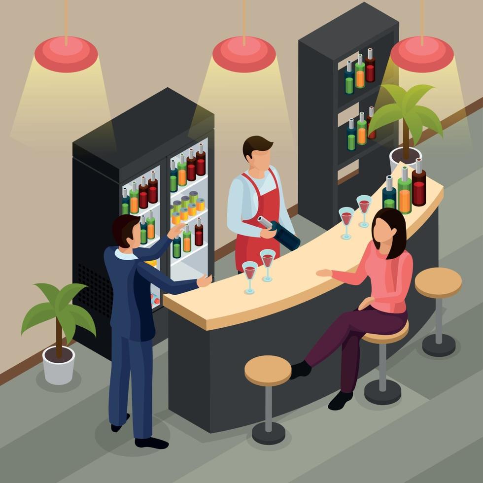 Bar Restaurant Isometric Background Vector Illustration