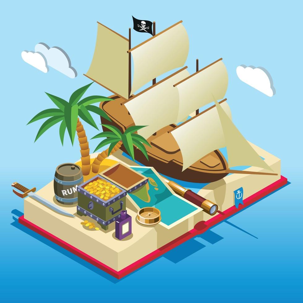 Pirate Elements Isometric Game Composition Vector Illustration