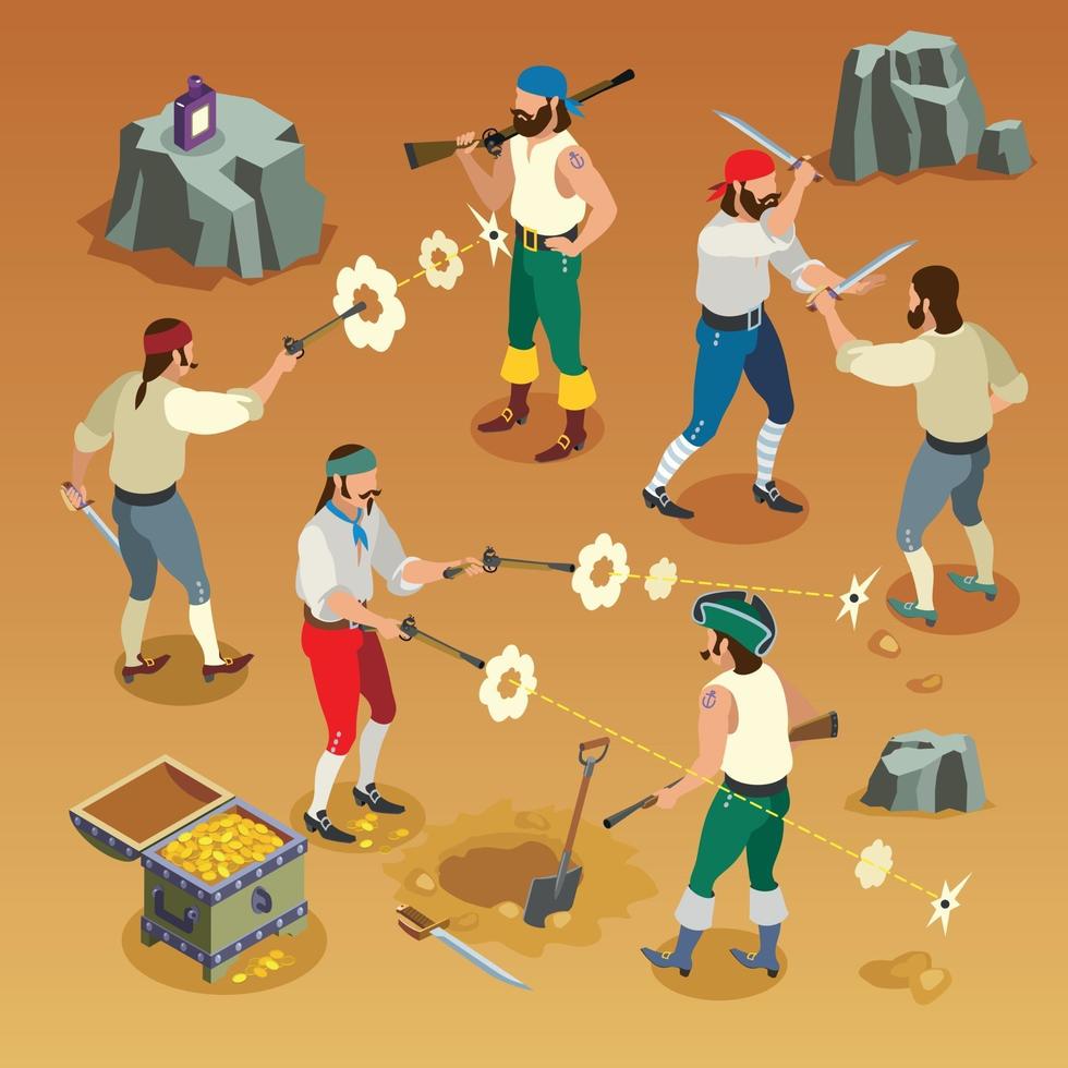 Pirates Game Isometric Composition Vector Illustration