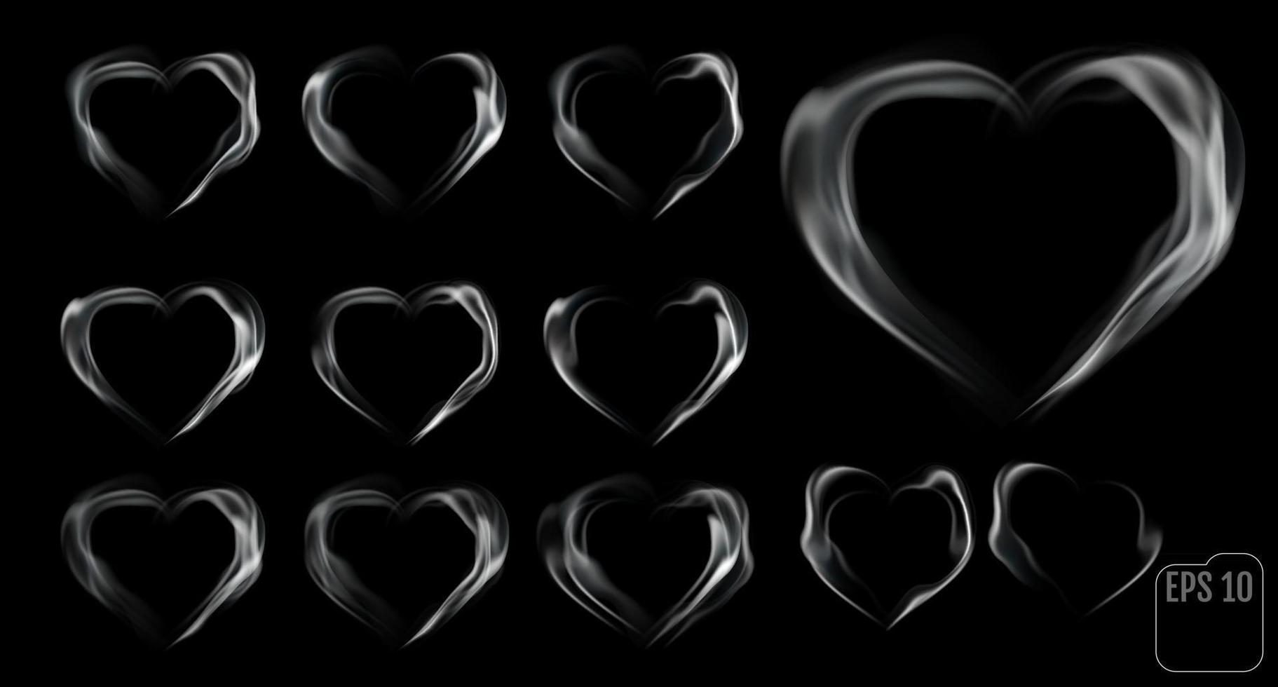 conjunto de corazones hechos de humo vector