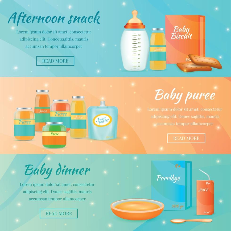 Infant Food Horizontal Banners Vector Illustration