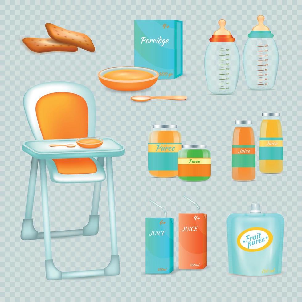 Feeding Infant Set Vector Illustration