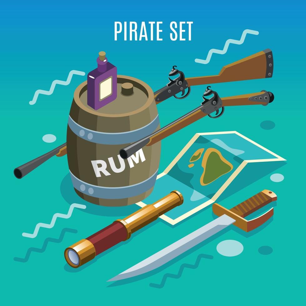 Pirate Set Isometric Game Background Vector Illustration