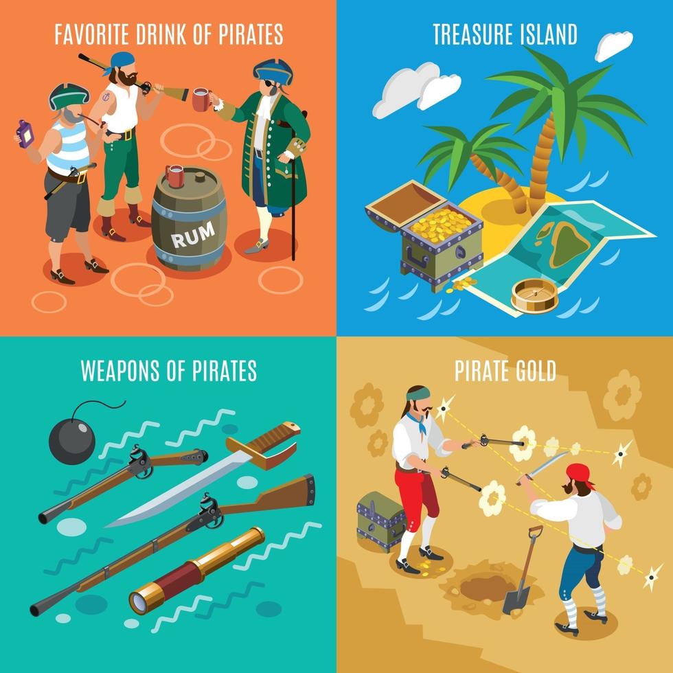 Pirates Isometric Design Concept Vector Illustration