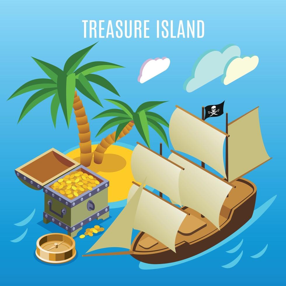 Treasure Island Isometric Game Background Vector Illustration