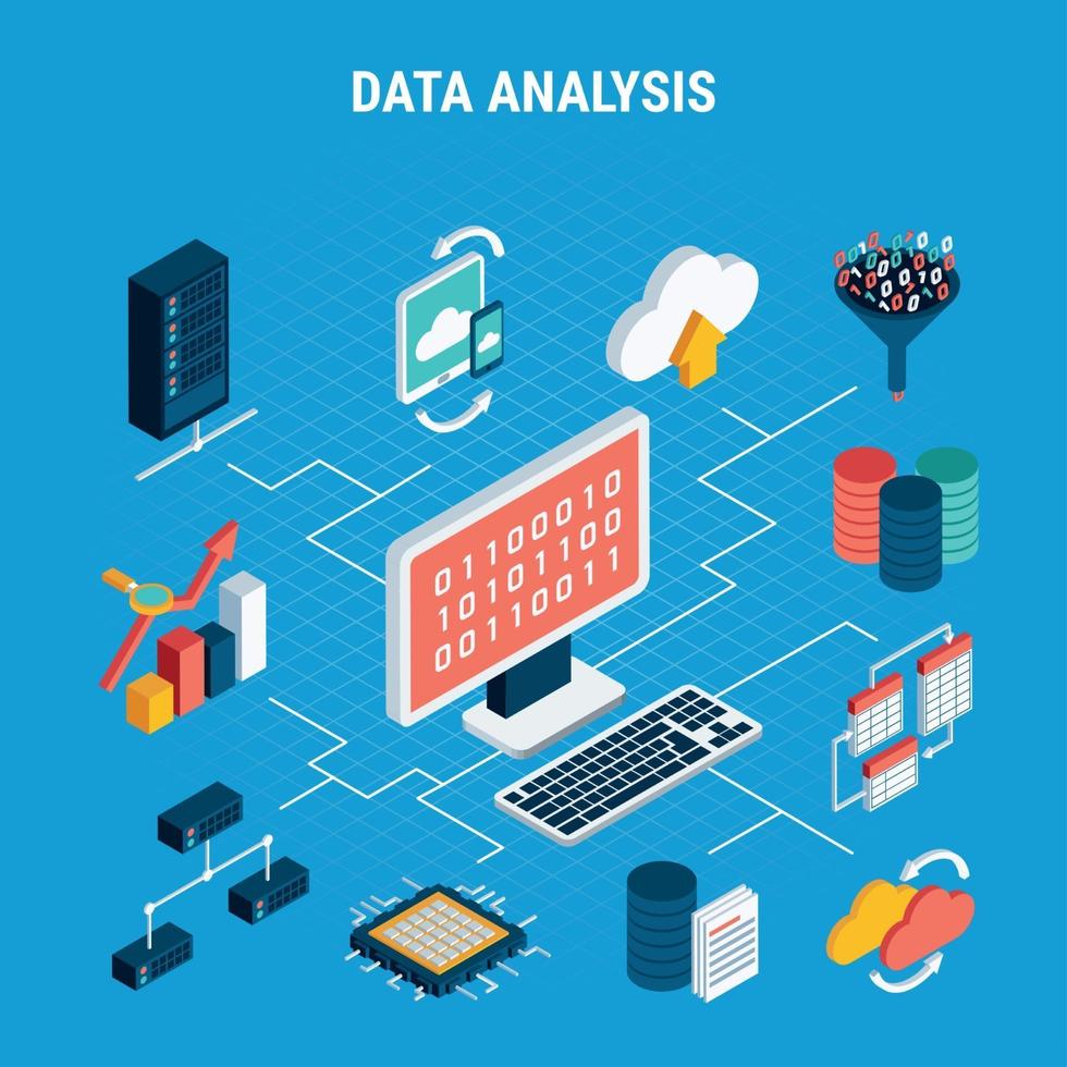 Data Analysis Isometric Flowchart Vector Illustration