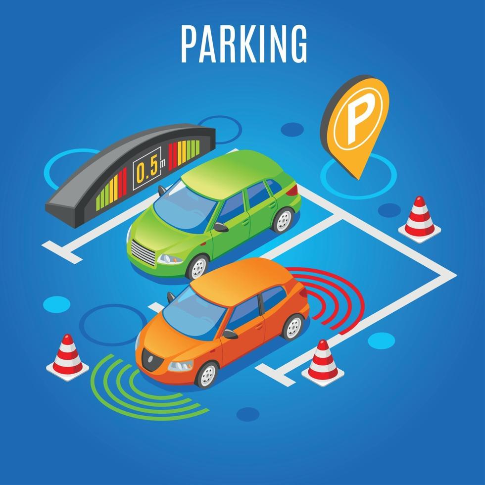 Isometric Parking Colored Background Vector Illustration