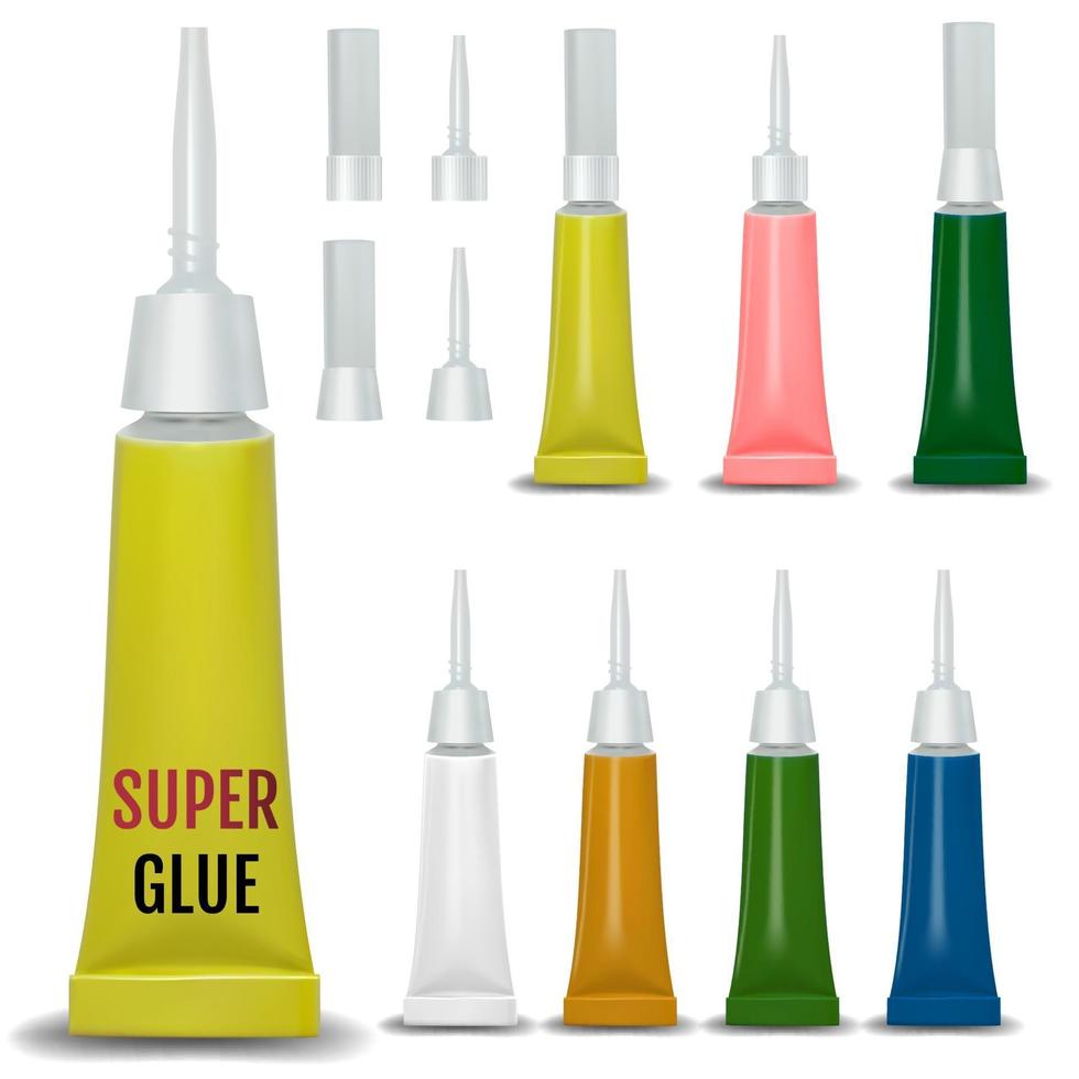 Super glue 3D realistic metallic container glue Vector