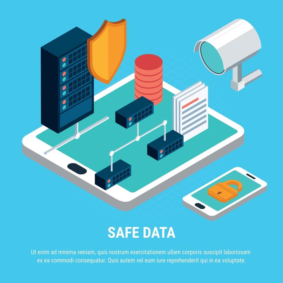 Ilustración de vector de concepto de diseño isométrico de datos seguros