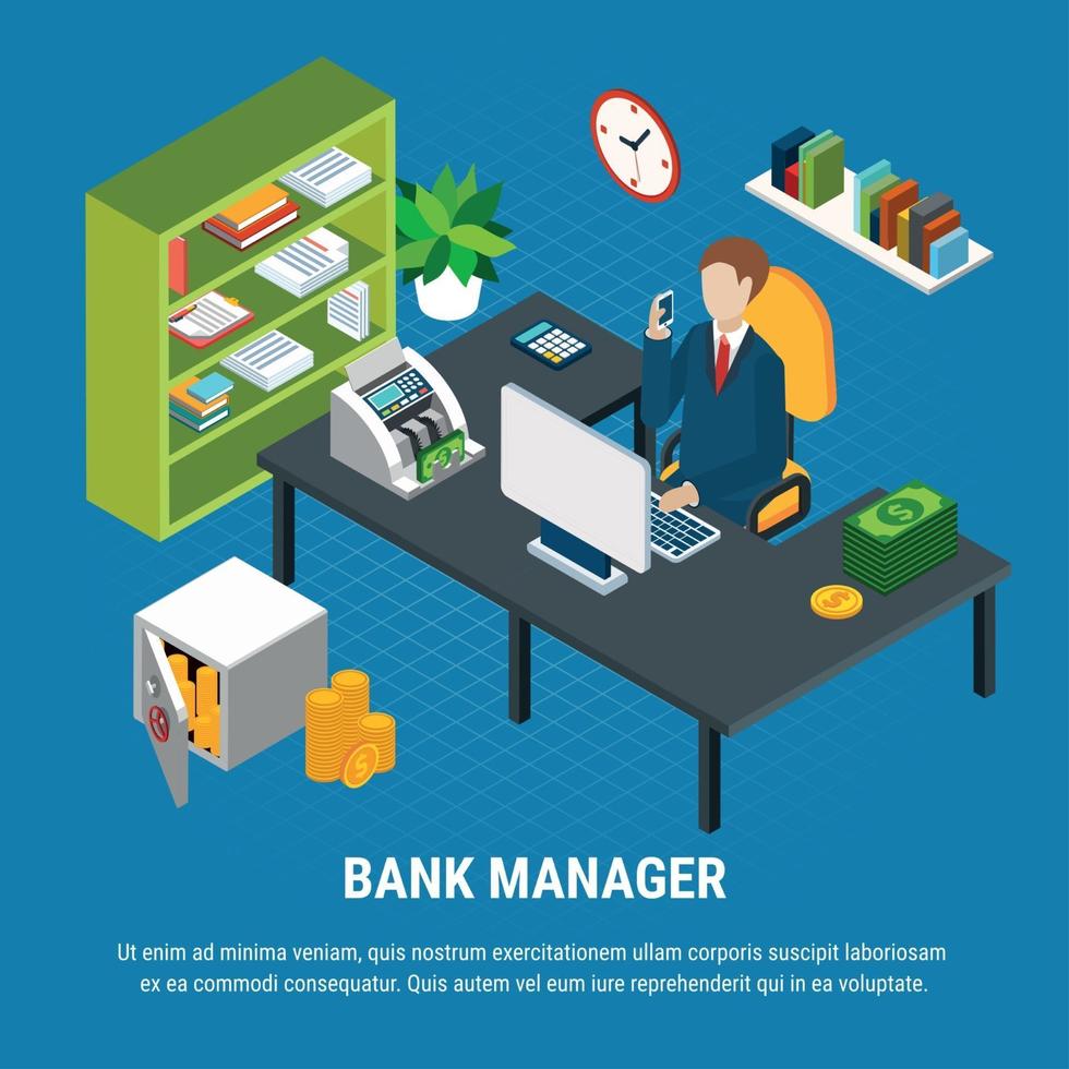 Banking Manager Isometric Composition Vector Illustration