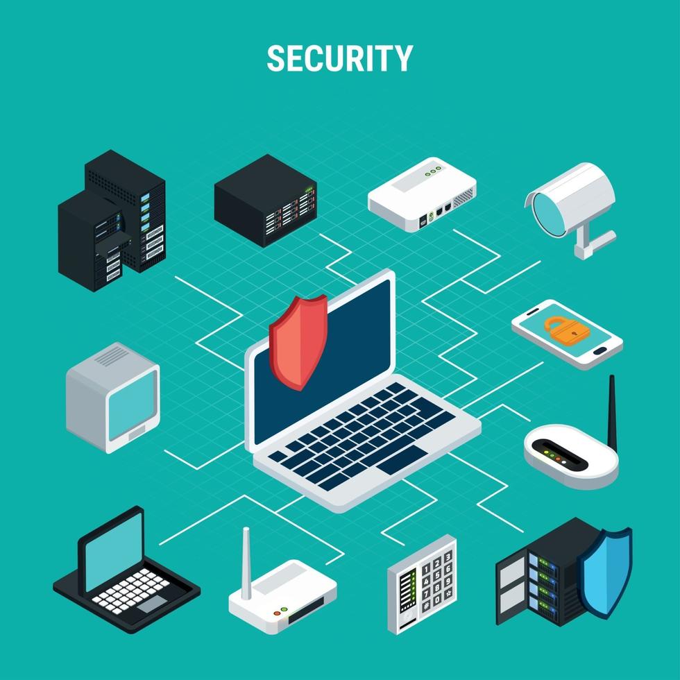 Security Isometric Flowchart Vector Illustration