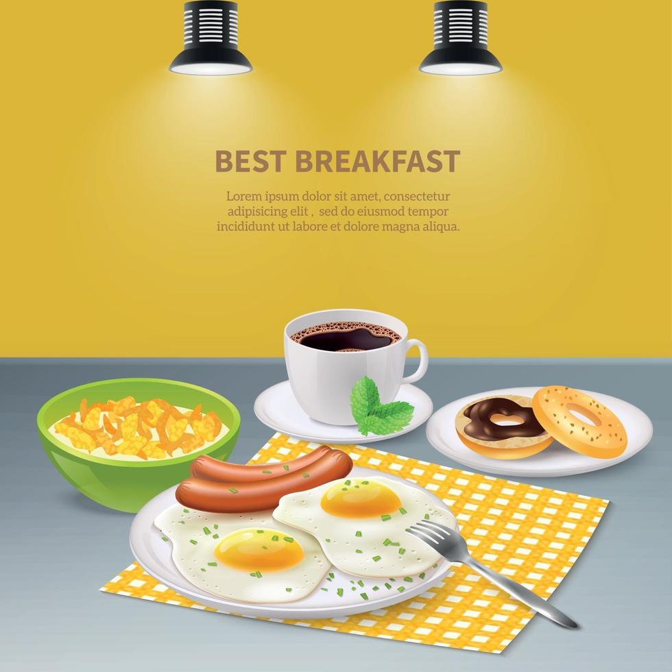 Realistic Breakfast Background Vector Illustration