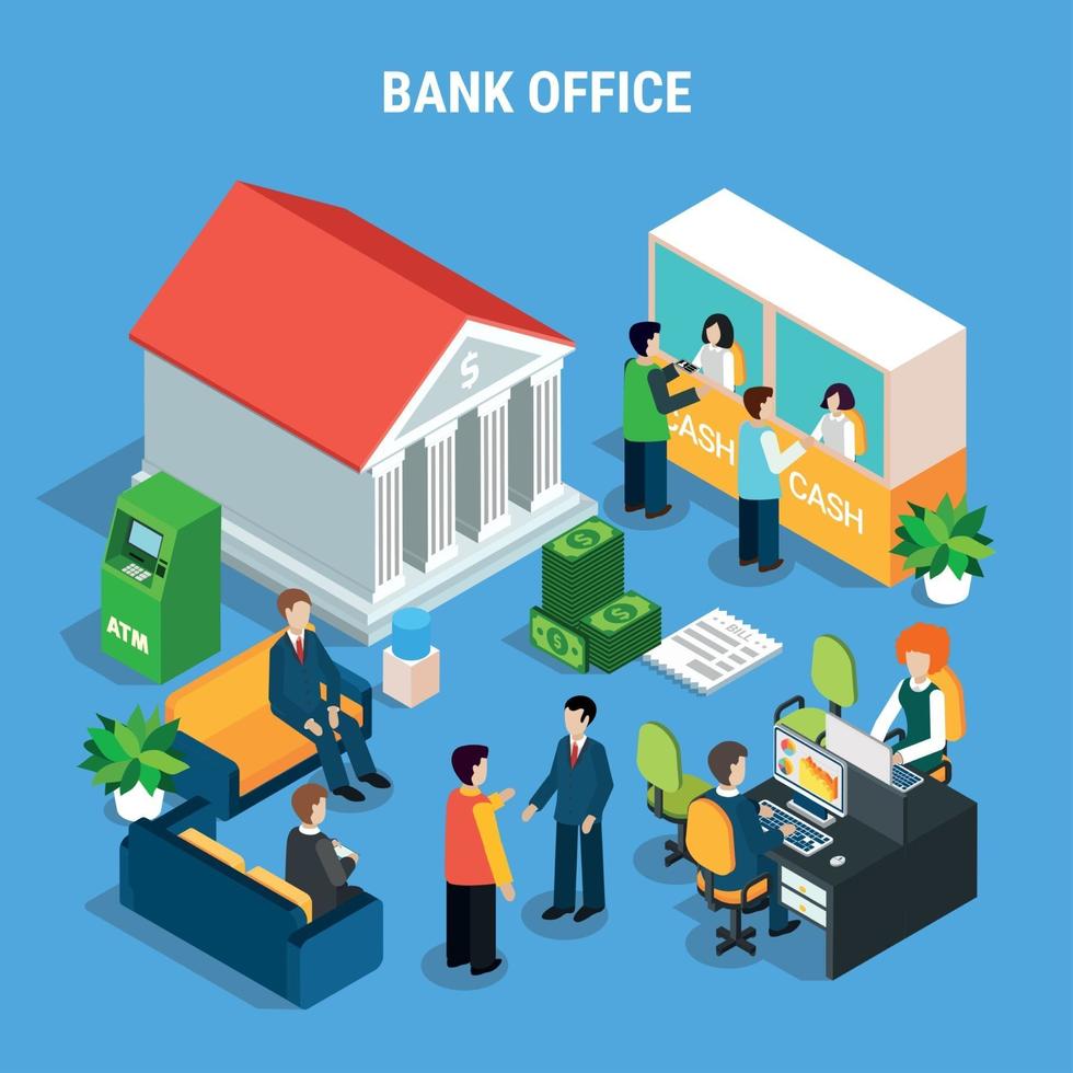 Banking Office Isometric Composition Vector Illustration