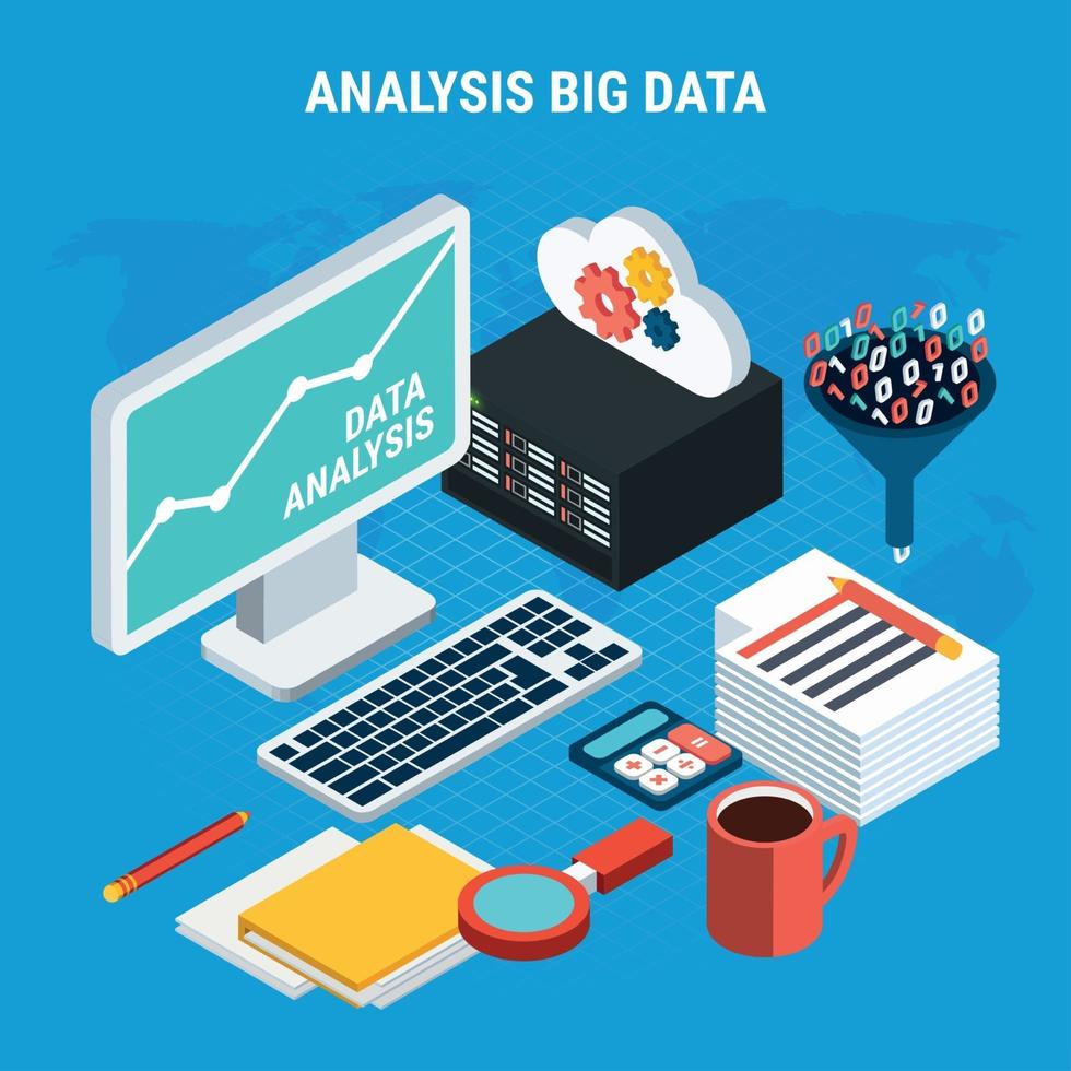 Big Data Analysis Isometric Design Concept Vector Illustration