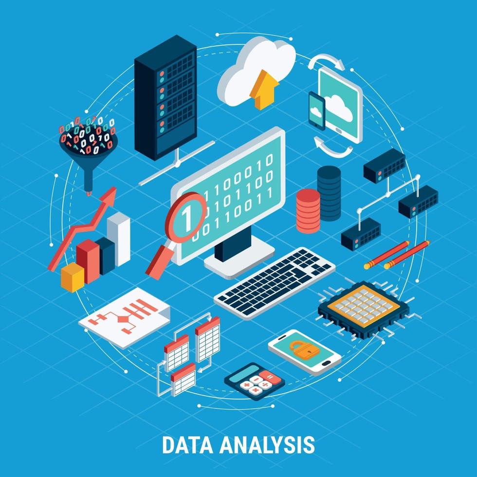 Data Analysis Isometric Set Vector Illustration