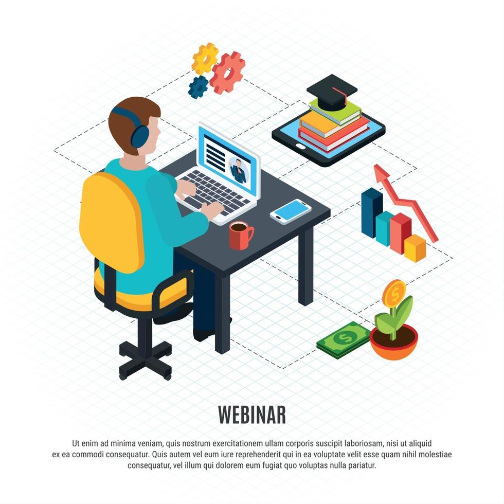 Webinar Isometric Flyer Vector Illustration