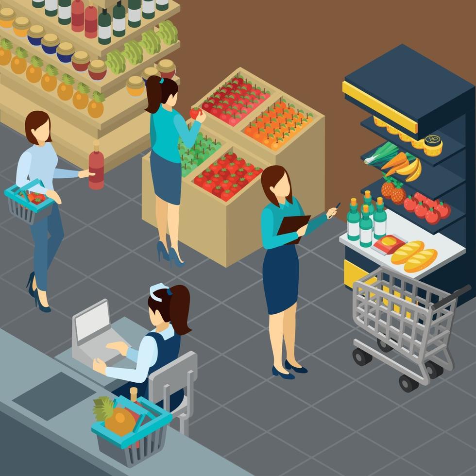 Grocery Store Isometric Background Vector Illustration