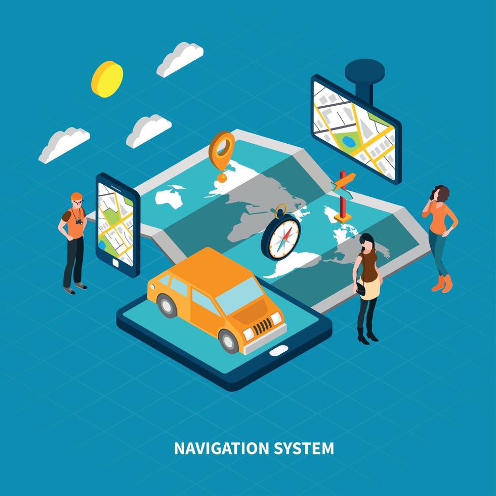 Navigation System Isometric Illustration Vector Illustration