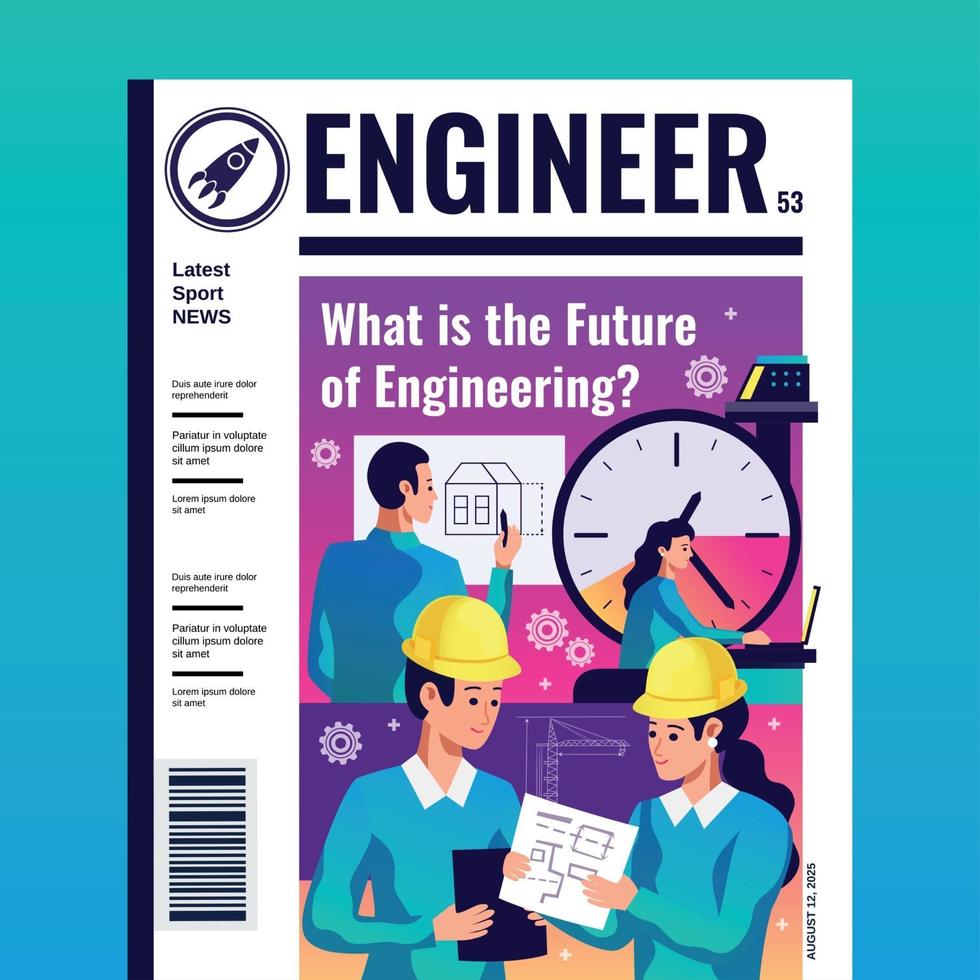 Ilustración de vector de portada de revista de ingeniero