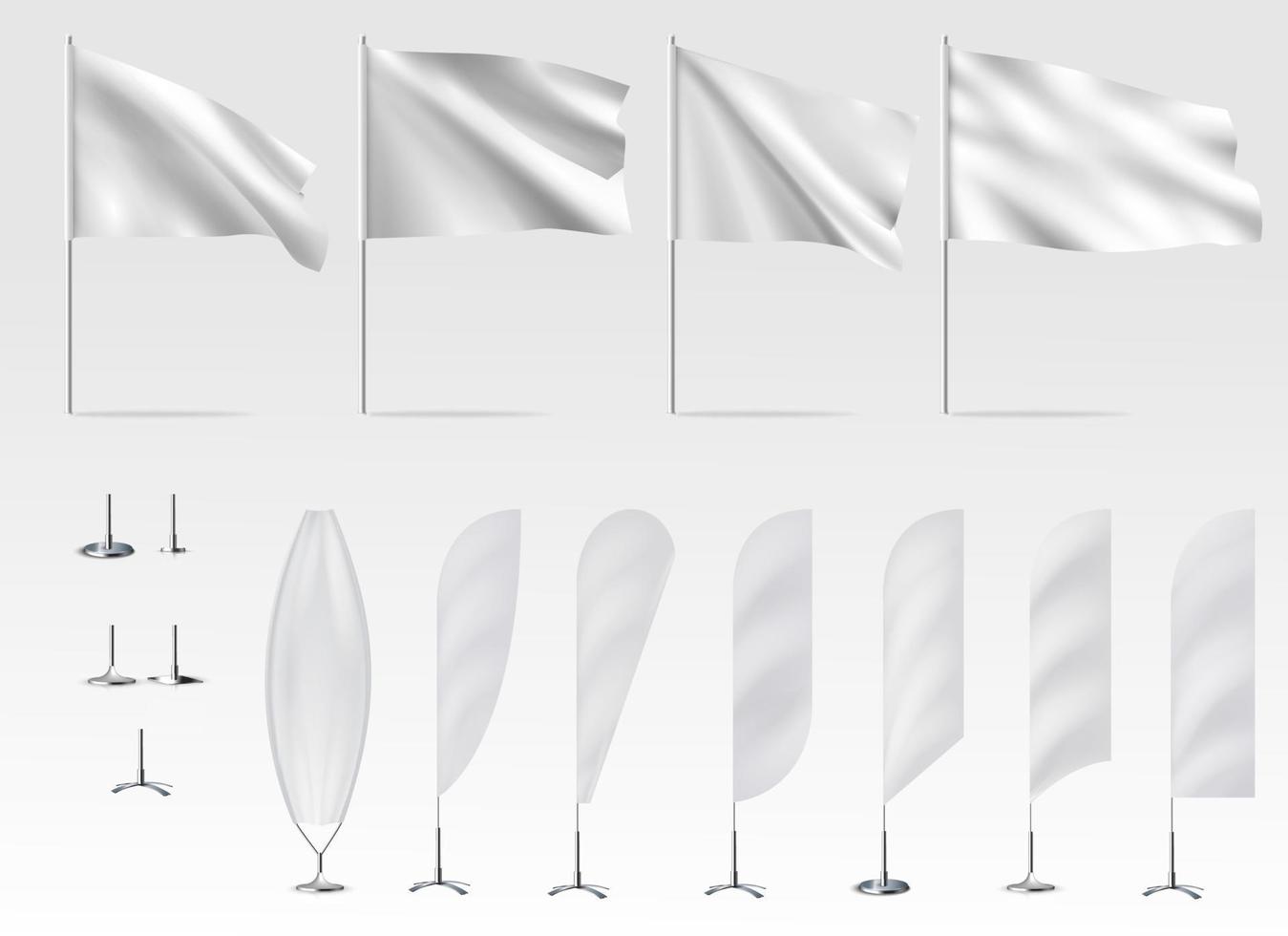 Mockups of white flags banner flags vector