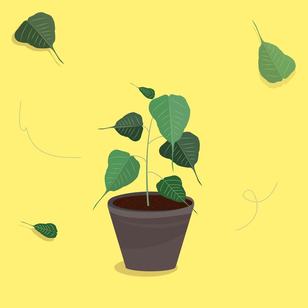 Potted plant with leaves free vector illustration template