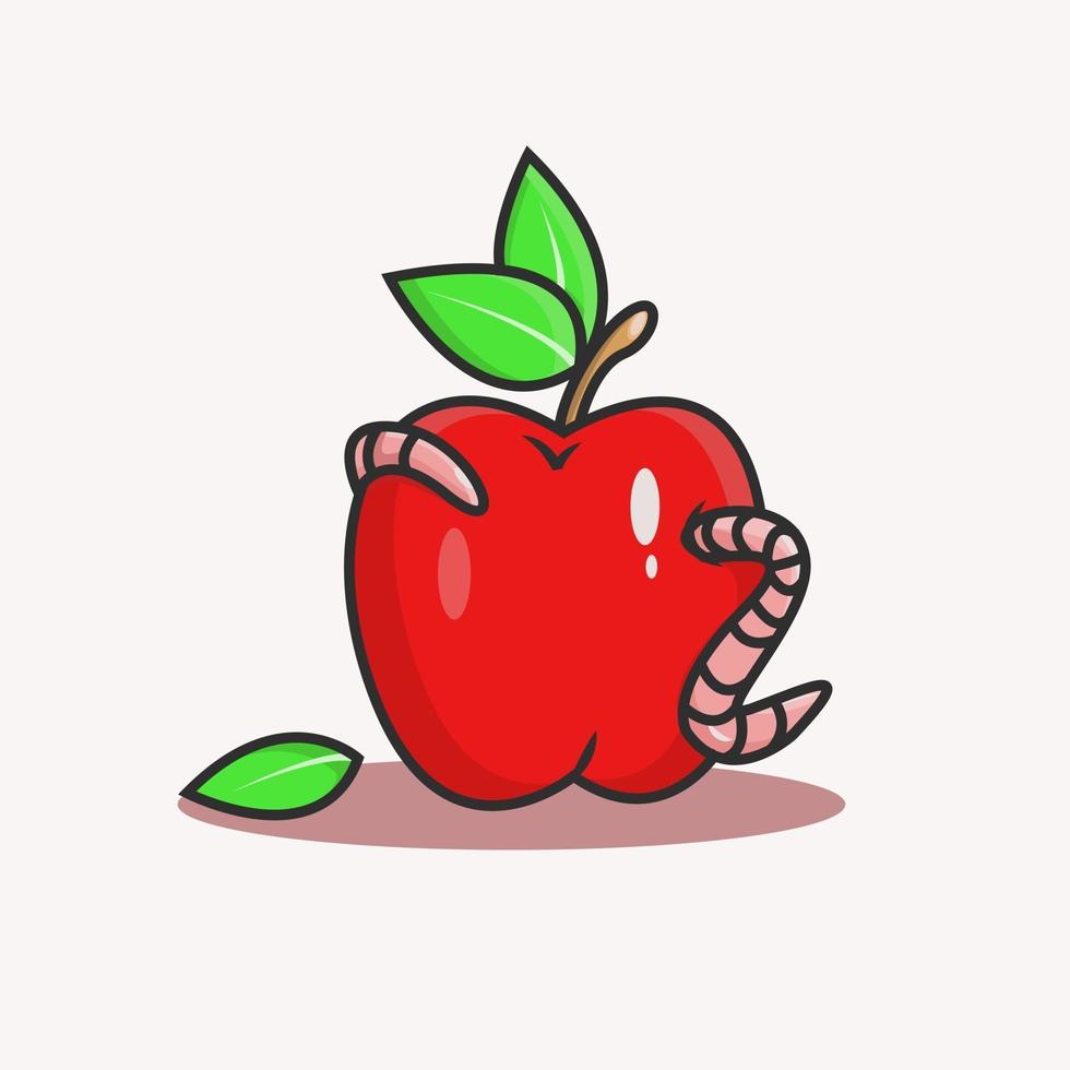 ilustración de gusano de manzana roja comestible vector