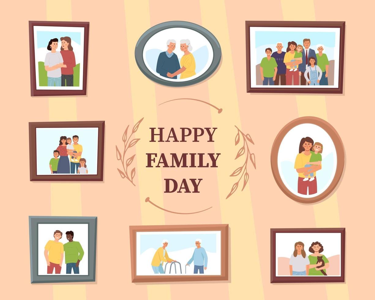 Different family photos as a symbol of continuity of generations vector